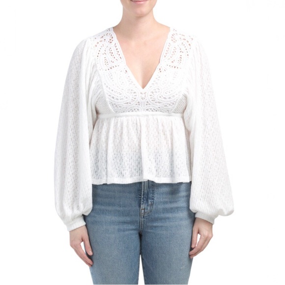Free People Sweaters - FREE PEOPLE Sweater Lace Trim V-Neck Knit Crop
